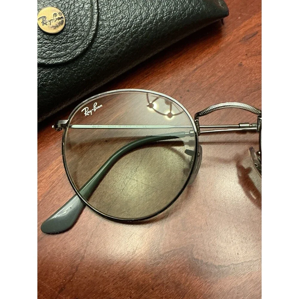 Ray-Ban Round Metal RB3447 Silver Metal Frame Gray Tinted Glass Lens w/ Case 15